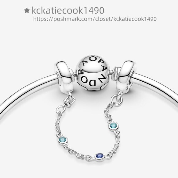 Pandora Triple Blue Stone Safety Chain - Picture 1 of 5